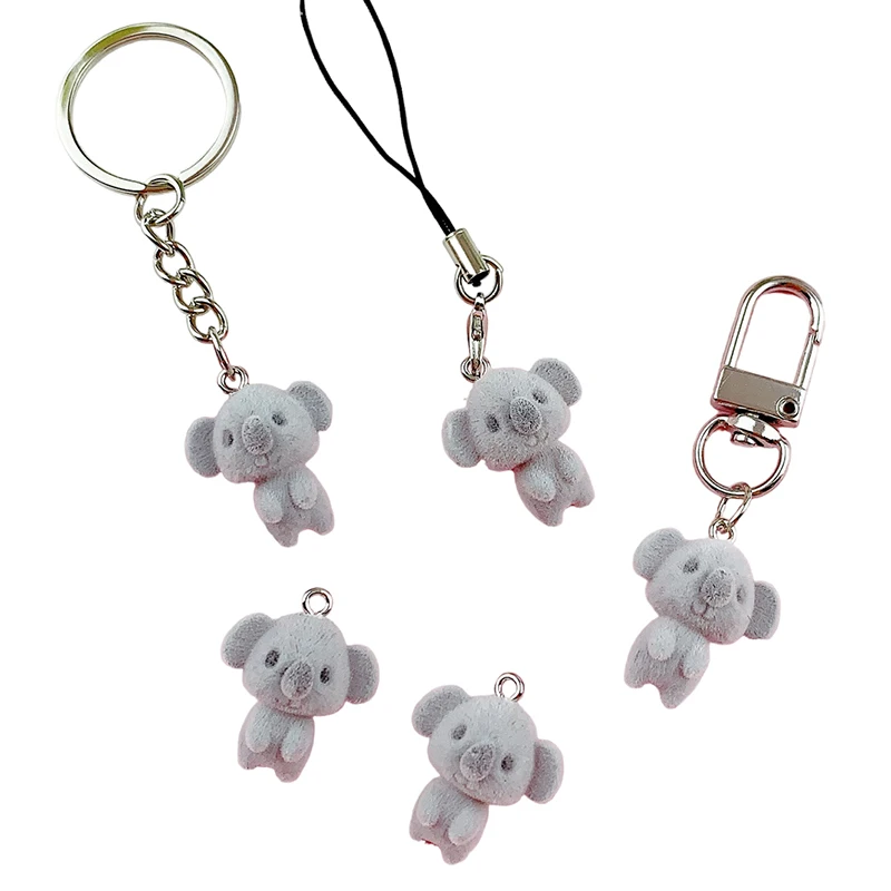 1PC การ์ตูน 3D Flocking Koala จี้สัตว์น่ารัก Lanyard พวงกุญแจกระเป๋า Charms กระเป๋าเป้สะพายหลังแขวนตกแต่งรถ Key Holder