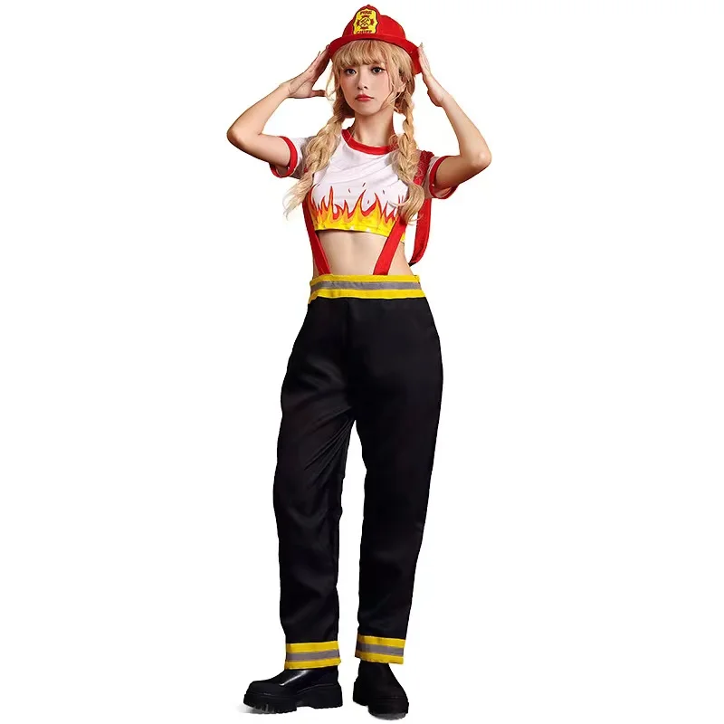 New Women Halloween Firemen Costumes Female Firefighter Cosplay Carnival Purim Parade Professional Role Playing Show Party Dress