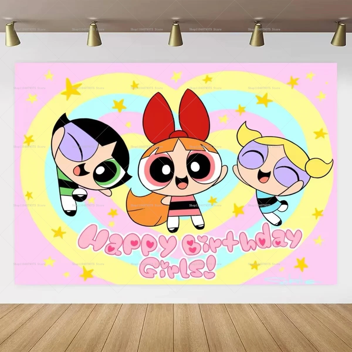 الكرتون Powerpuff الفتيات حفلة عيد ميلاد موضوع التصوير خلفية الديكور راية استحمام الطفل استحمام الطفل كابينة تصوير الدعائم
