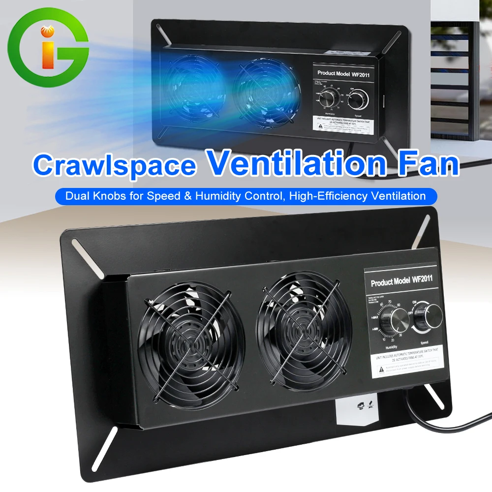 

220 CFM Crawl Space Fan w/ Dual Knobs Control, 3000 RPM, Radon & Odor Reduction for Grow Tent & Plant Light Accessories