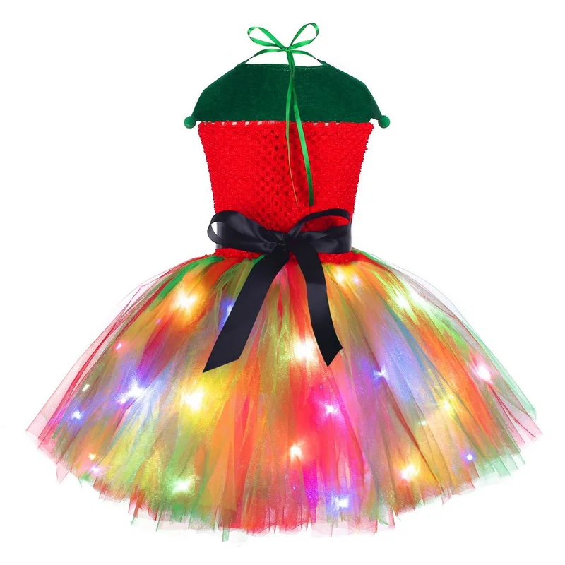 Disfraz brillante de Navidad para niños, vestido de tutú de arcoíris con lentejuelas, luces LED, regalo de fiesta de cumpleaños para niñas, disfraz de Cosplay brillante para Halloween