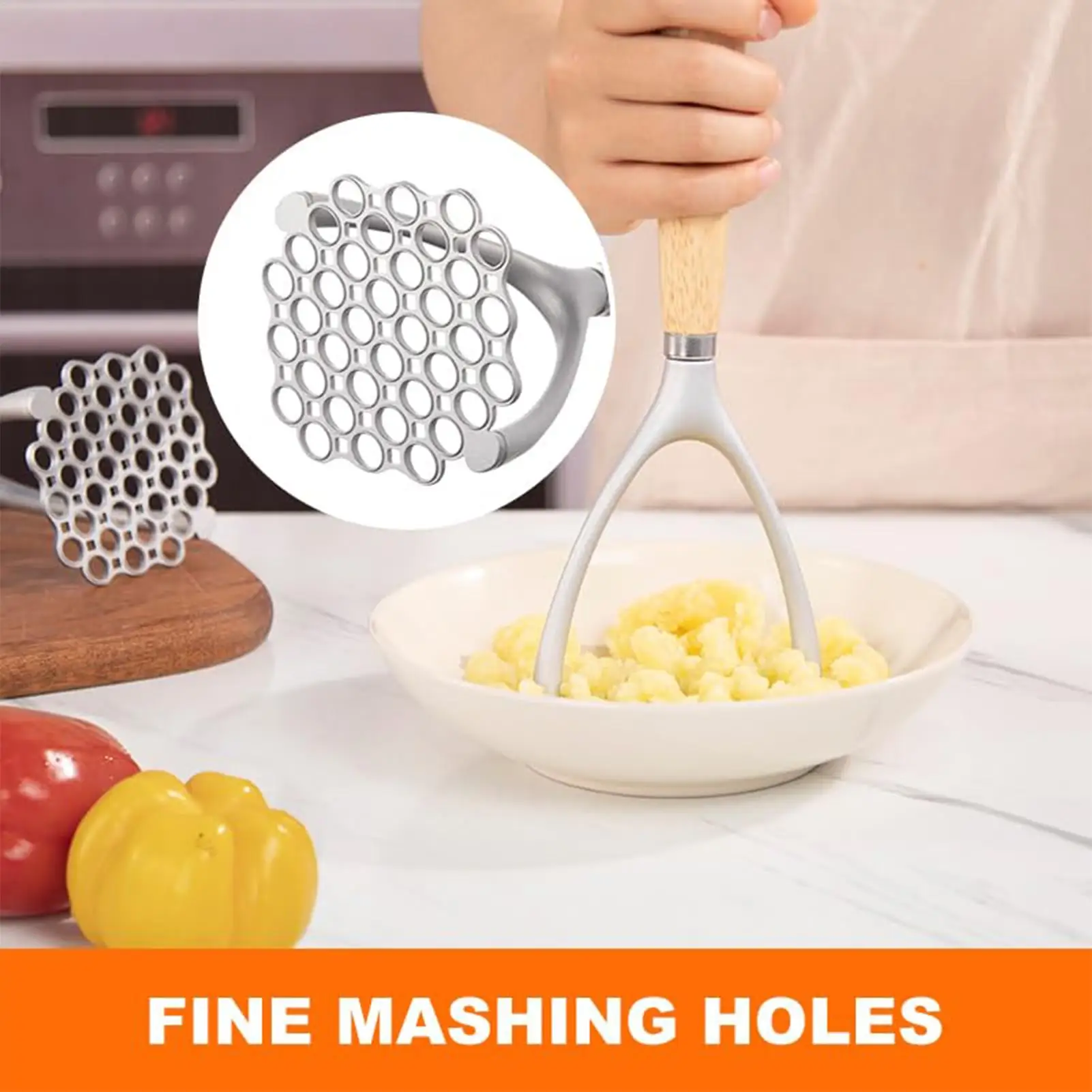 Manual Potato Crusher Aluminum Potato Crusher Kitchen Vegetable Crusher With Wooden Handle Fruit Garlic Food Crusher Kitchenware