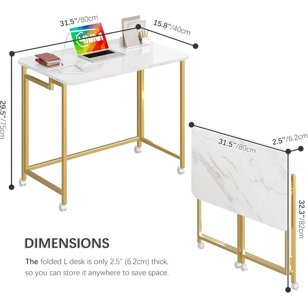 مكتب كمبيوتر محمول محمول على عجلات للمساحات الصغيرة - طاولة كمبيوتر متنقلة مع تصميم قابل للطي للمكتب المنزلي والأريكة الأمريكية