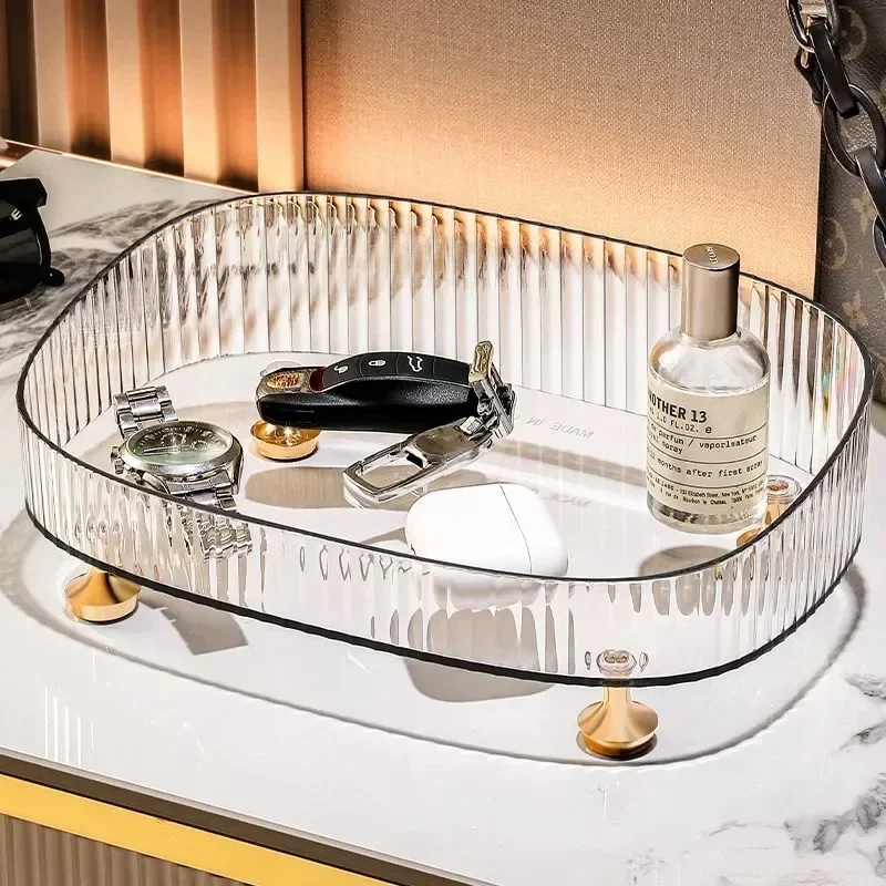 Bathroom Vanity Tray Large Capacity Perfume Organizer for Dresser Clear Desktop Storage Box for Lotion Bottle Cosmetics Skincare