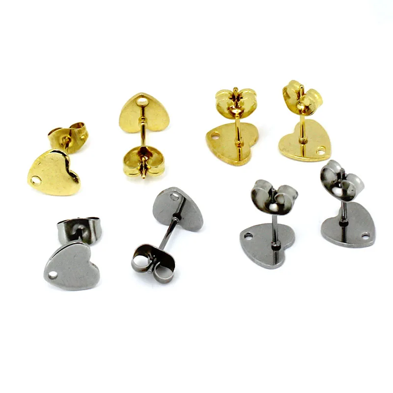 

20Pcs Stainless Steel Heart Posts Stud Earring Base Findings Components with Hole for Dangle Earring Pendant DIY Jewelry Making