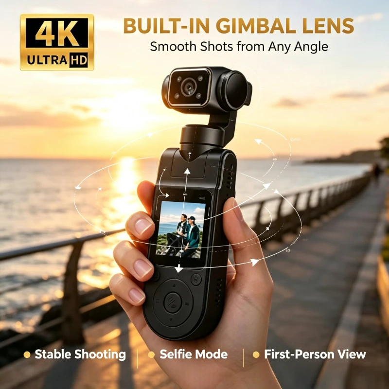 4K Handheld Pocket Camera Rotatable Mini Body Cam HD Night Vision LCD Screen For Youtube Outdoor Travel Sports Vlog Recording
