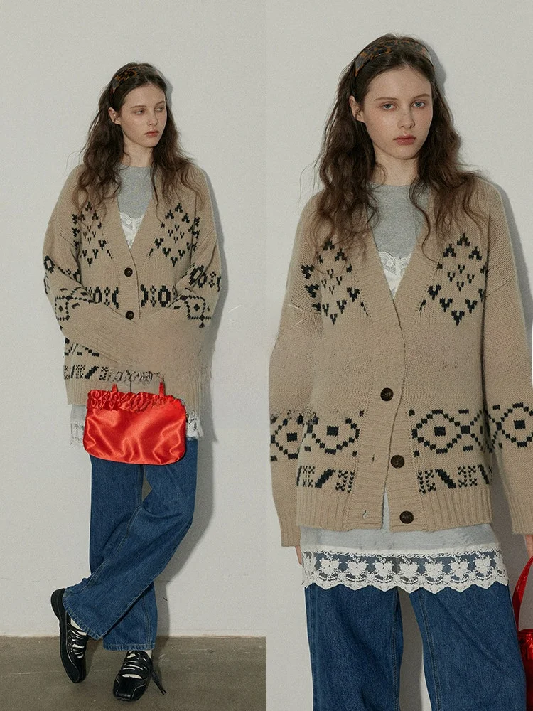 

Relez Lazy Sle Knitted Sweater Cardigan Women's Faion Casual Top Spring New Arrival Color Blo Embroidery Versatile Leisure