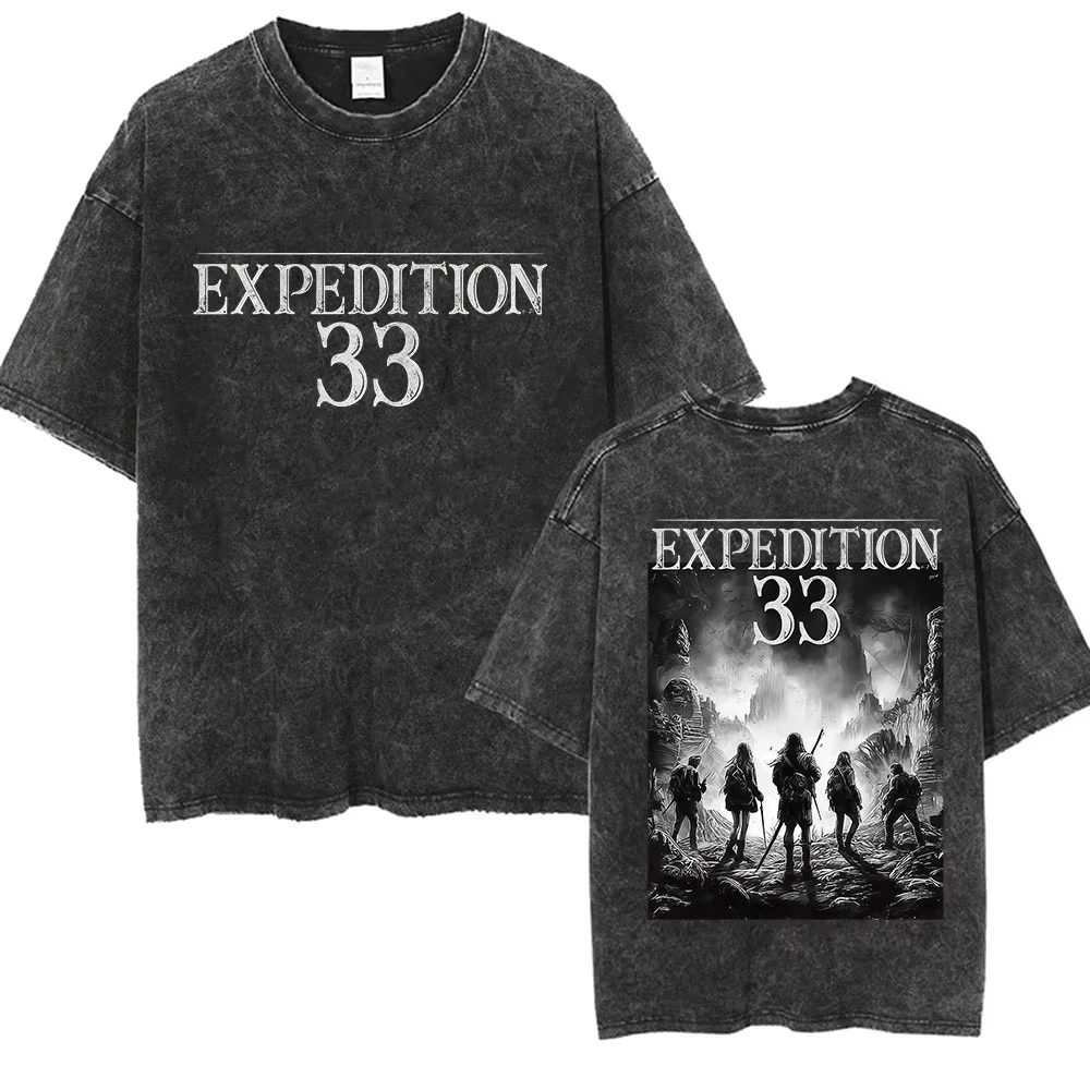 الرجال النساء عادية عالية الجودة المتضخم القطن تي شيرت المشجعين الشارع الشهير لعبة كلير Obscur Expédition 33 خمر غسلها تي شيرت