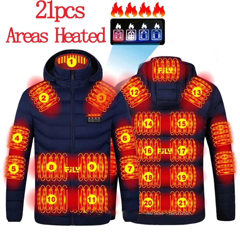 USB Heating Jackets Men Winter Warm Heated Parkas 21 Zones Electric Heated Jackets Waterproof Warm Jacket Coat Plus Size 6XL