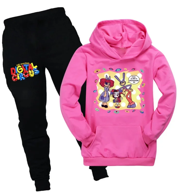 O incrível Circo Digital Merch agasalho infantil, capuz e calça de manga comprida, casual para meninos e meninas adolescentes, novo filme