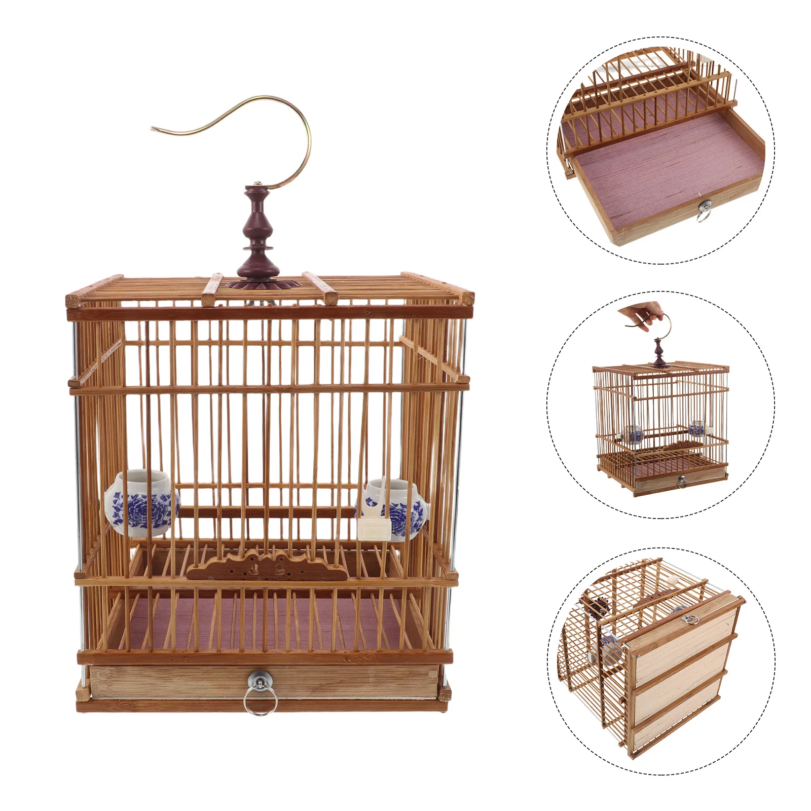 

Carbonized Bird Cage Rectangular Hanging Hook Removable Tray Vintage Decorative Balcony Garden Bird Cage for Small