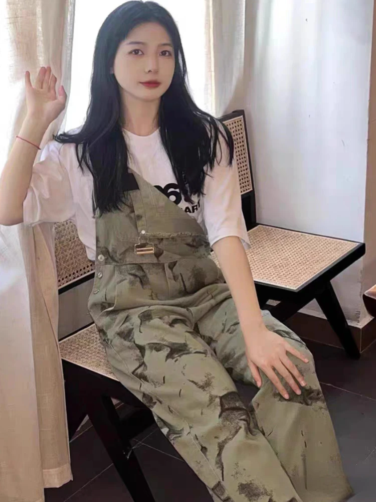 Tie Dye Jumpsuits Women S-4XL Personality Loose Denim Retro All-match Streetwear Ulzzang Students Summer Stylish Leisure Simple