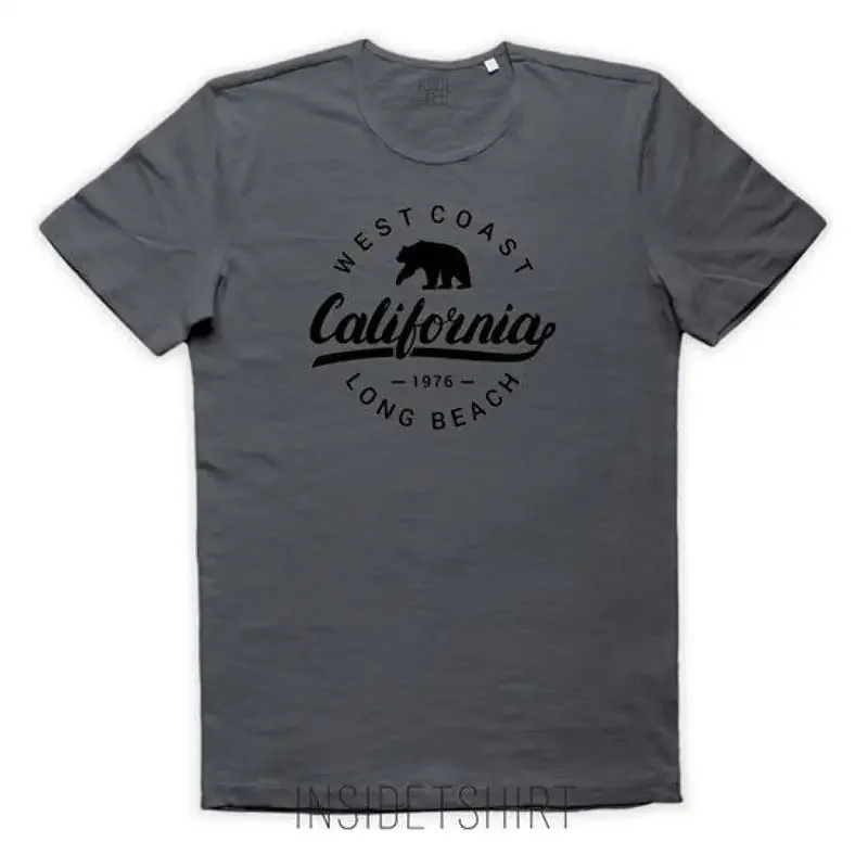 California West Coast T Shirt Long Beach Bear Flag Cool Man