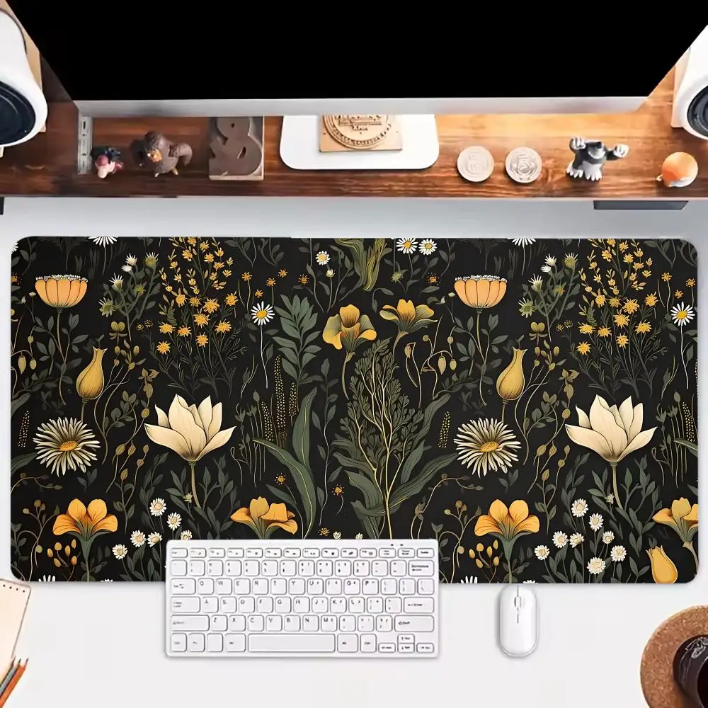 Alas Mouse Bunga Tanaman Vintage Alas Mouse Gaming Besar Anti-selip Aksesori Kantor Tablet Laptop Alas Permainan PC Mini