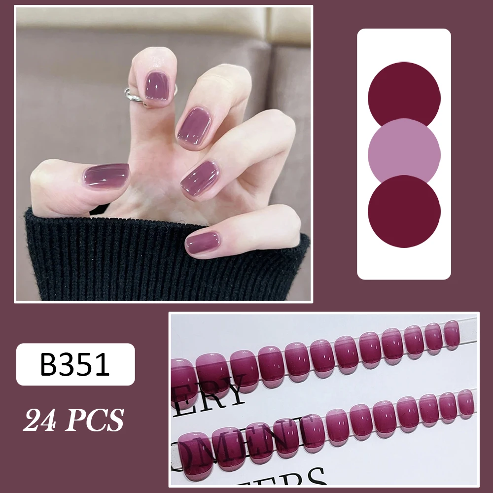 Clear Purple Press-on Nails Thin Easy to Apply & Remove Fake Nails for Girls Women DIY Manicure