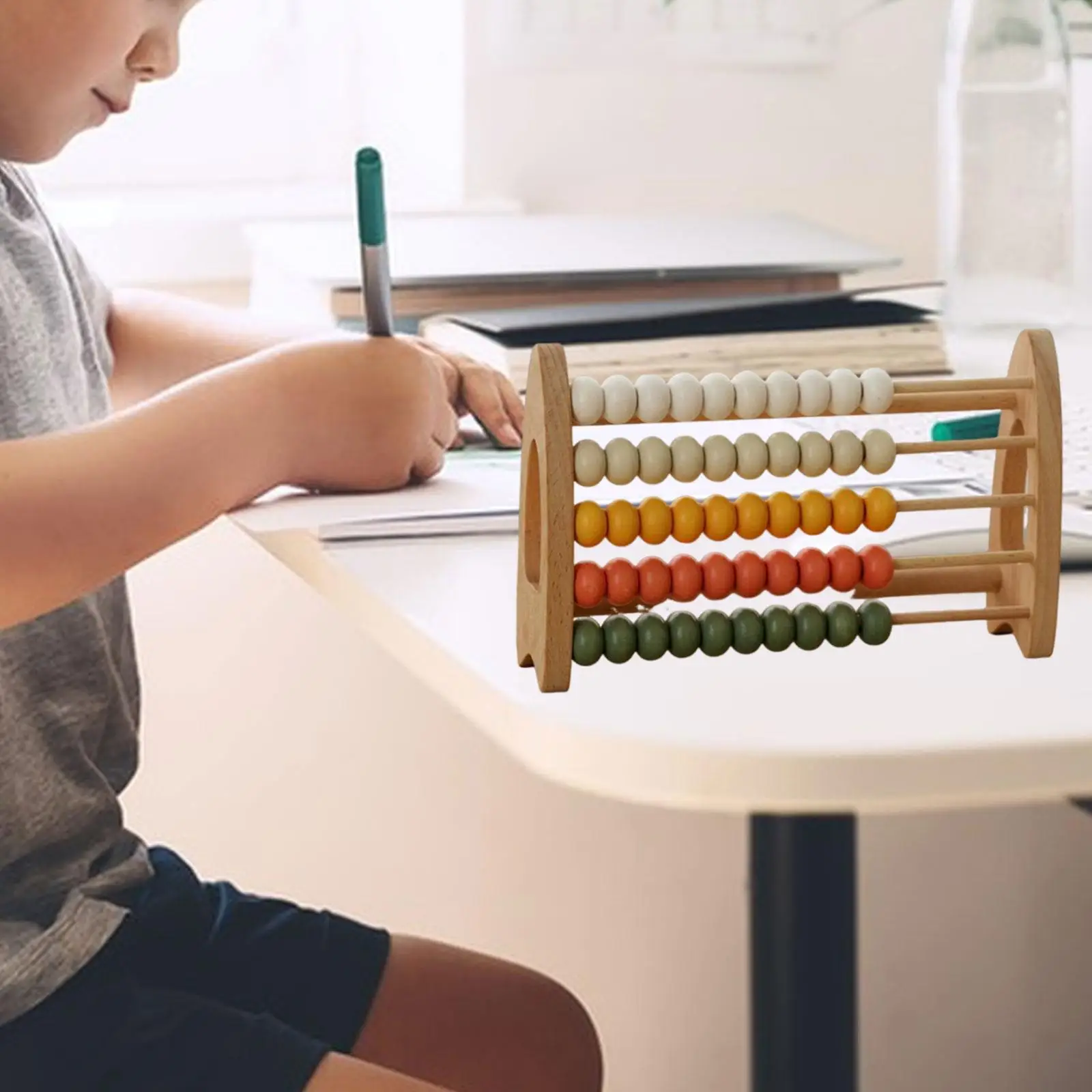 Ábaco de madera para niños, resistente con cuentas coloridas, juguete de conteo de madera de 5 filas, ábaco de conteo, estante aritmético para jugar en casa