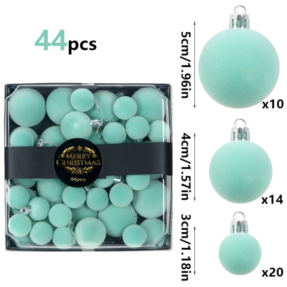 44PCS Flocking Material Christmas Ball Ornaments Mini Size Elegant Design Mini Tree Pendants Soft Fluffy Creative Shape