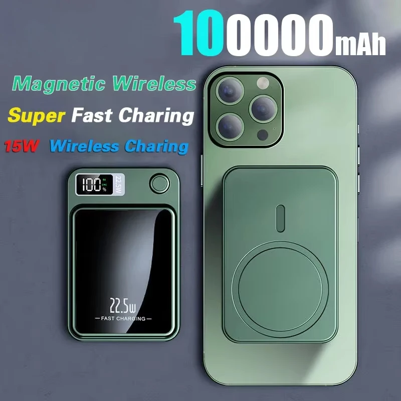 100000 mAh ワイヤレス磁気電源銀行 22.W 急速充電ポータブル外部バッテリー PowerBank アダプタ iPhone Huawei 社サムスン