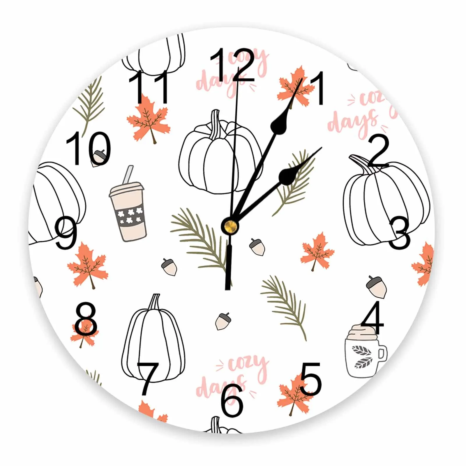 Thanksgiving Autumn Line Pumpkin Coffee PVC Wall Clock Bedroom Decor Wall Clock Modern Design Home Decore Wall Digital Clock