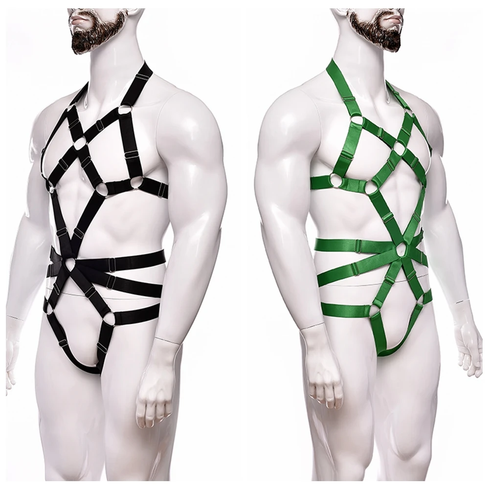 

Hollow Harness Bondage Body Cage Set Gay Clothing Nightclub Elastic Costumes Gothic Men Halter Chest Jockstrap One-piece T-back