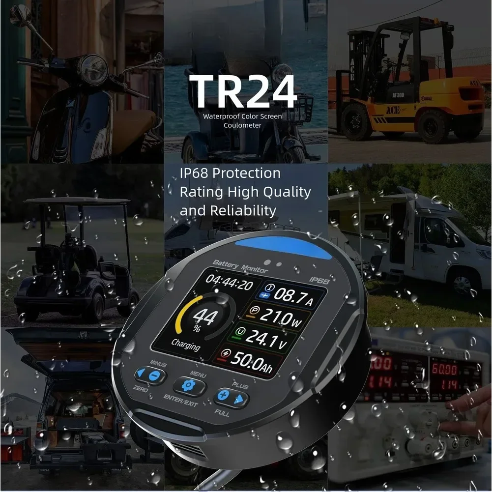 TR24 Waterproof Coulomb Meter With Color Screen For Battery Monitoring With Backlight Brightness Adjustable/Low Battery Alarm