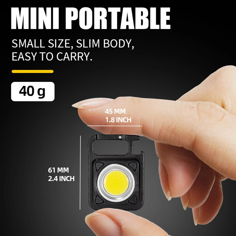 Imagem -02 - Super Bright Mini Cob Lanterna Chaveiro Luz de Trabalho Holofote Recarregável com Ímã Forte Ip64 Impermeável Camping