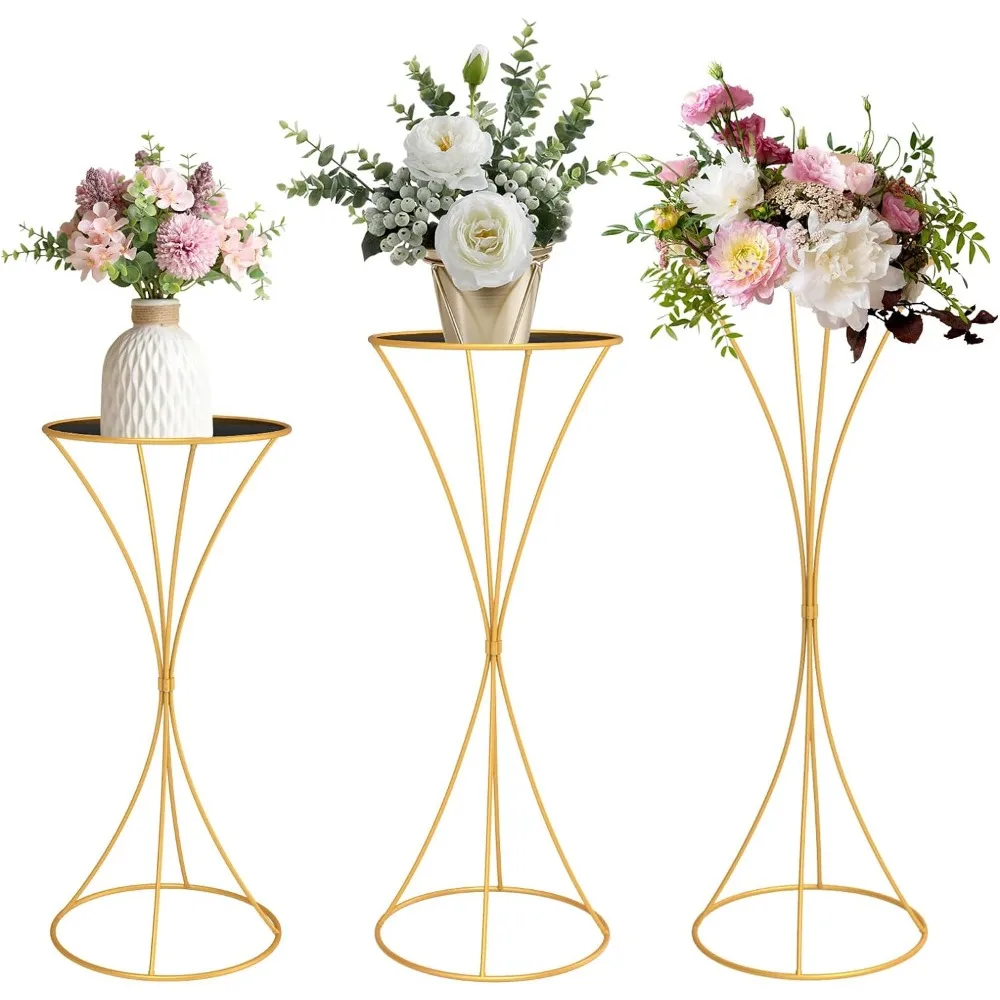 

chamvis Gold Metal Plant Stand, 3 Pcs Tall Cylinder Pedestal Stands for Parties and Weddings, Gold Round Cylinder Tables for Liv