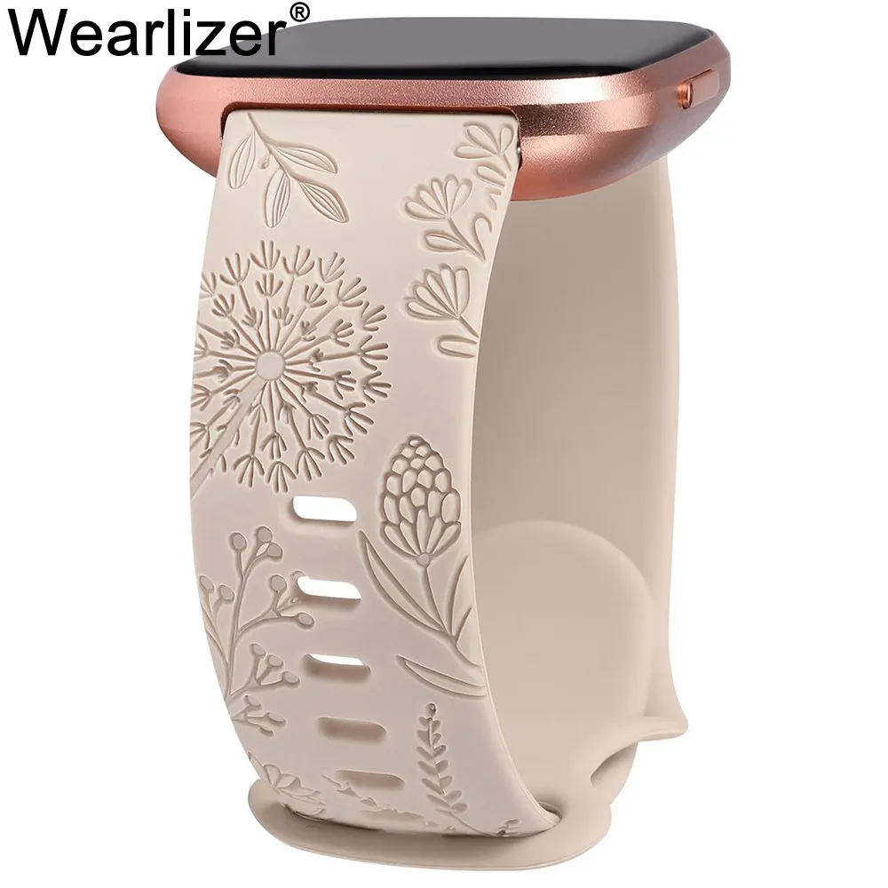 Wearlizer Dandelion Floral Engraved Band for Fitbit Versa 2/Versa/Versa Lite Women Silicone Sport Strap for Versa 2