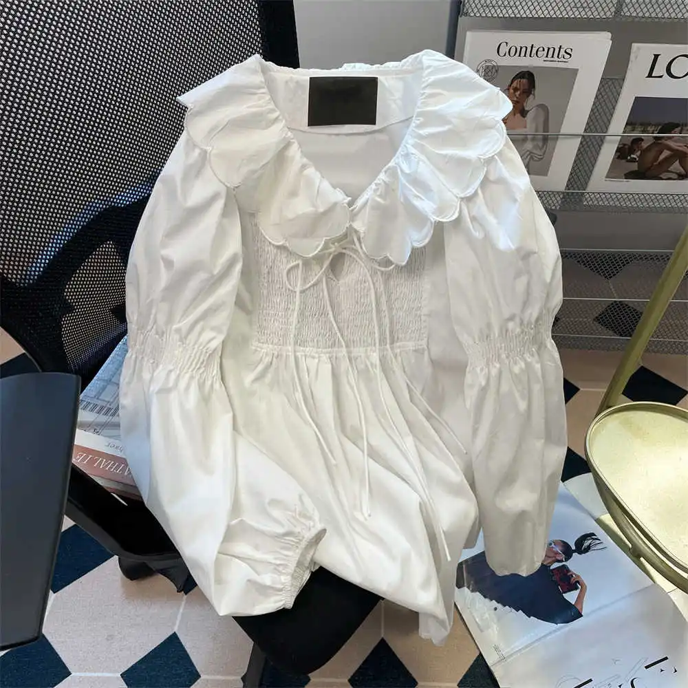 

Women White Shirts and Blouses Y2k 90s Aesthetic Vintage Elegant 2000s Long Sleeve Peter Pan Collar Shirt Cutecore Clothes 2025