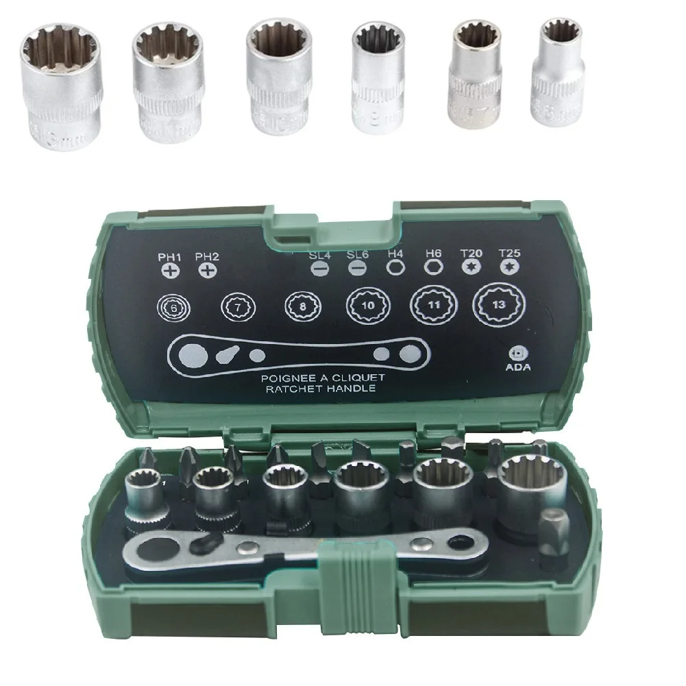 Car Maintenance 136X78X38mm Household Repair Tools Multifunctional Wrench Set Socket Bits 6 7 8 10 11 13mm Sturdy Construction