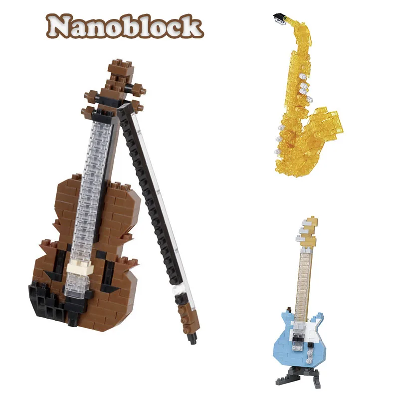 

Genuine Nanoblock Musical Instruments Building Blocks Violin Electric Guitar Saxophone Micro Brick Model Toy Display for Fans