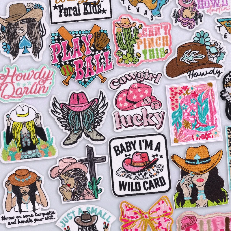 

New Designs Western Cowboy Iron On Patches For Clothing Thermal Patches On Jeans Hat Howdy Cowgirl Embroidery Patch Jacket Decor