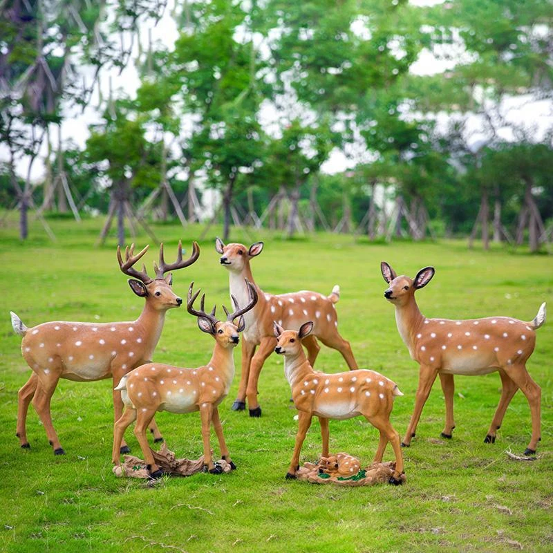 

Simulation Sika Deer Ornaments Garden Courtyard Decoration Fiberglass Sculpture Fortune Outdoor Villa Park Animal Statue