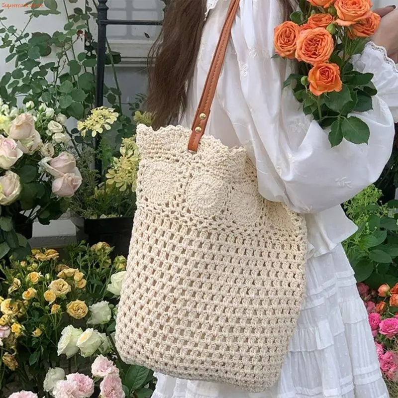 

Q5WE Women Beach Bag Crochet Shoulder Bag Fashion Handbag Handwoven Armpit Bag Large Capacity Vacation Purse for Travel