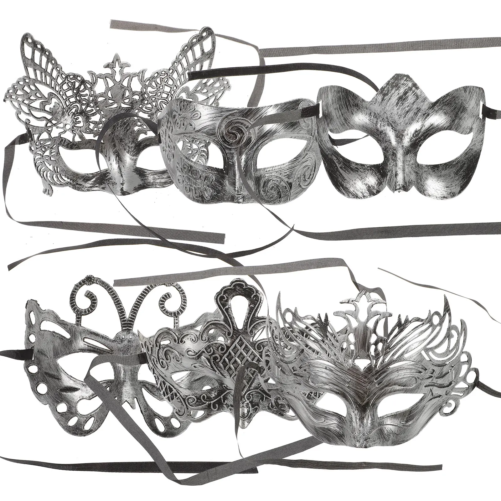 

6 шт., серебряная винтажная маскарадная маска для мужчин, аксессуары для костюмов на Хэллоуин, карнавальная маскарадная маска для женщин, Марди Гра