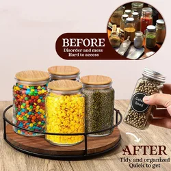 Multipurpose Wooden Revolving Spice Rack and Storage Tray for Kitchen Cabinets