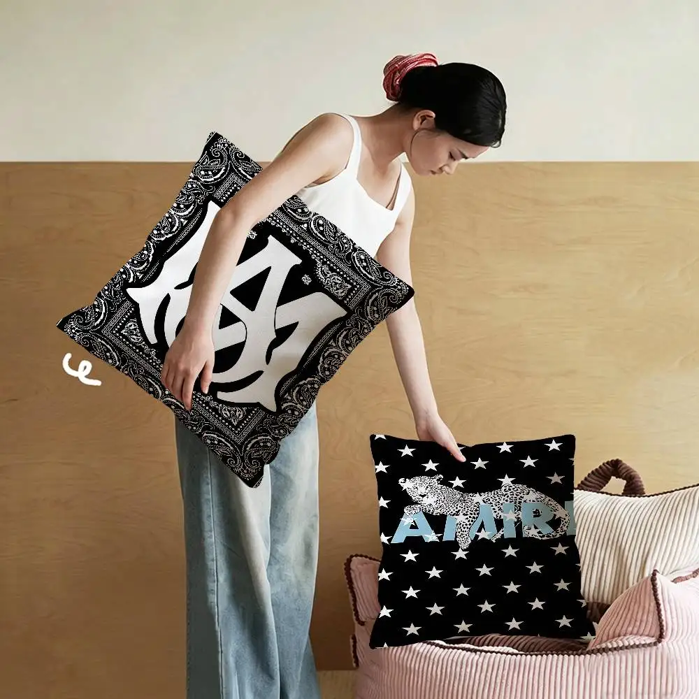 A-AMIRI LOGO Cushion Cover Car Throw Pillow Case For Sofa Car Christmas Gift 40x40cm 45x45cm