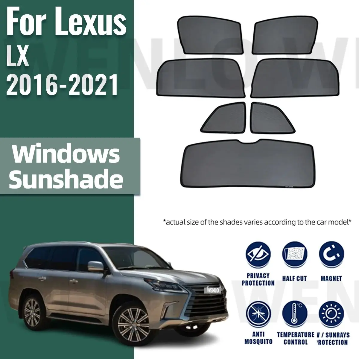 

For Lexus LX 2016-2021 570 LX570 Rear Side Window Sun Shade Visor Car Sunshade Accessories Front Windshield Mesh Vehicle Curtain