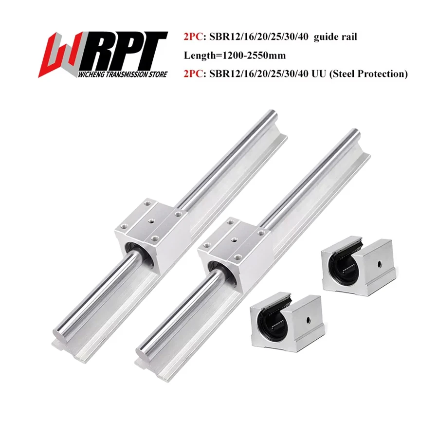 Linear Guide 2PCS SBR12 SBR16 SBR20 SBR25 SBR30 SBR35 SBR40+2PCS SBR12-40UU Steel Protection Slider Bearing CNC Part 1200-2500mm