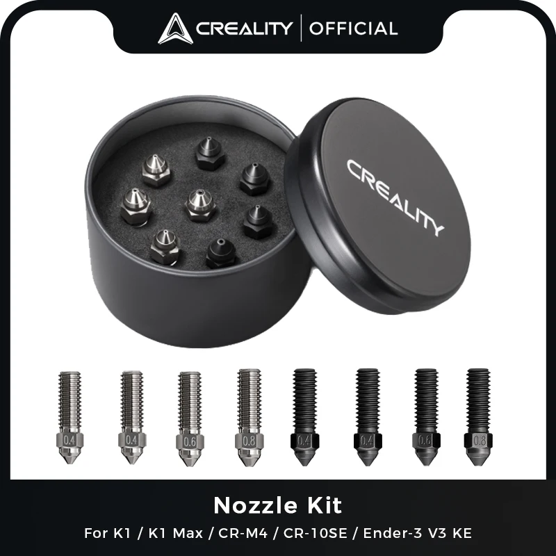 

Creality 0.4/0.6/0.8mm K1 Nozzle Kit High-speed Printing for K1/K1 Max/CR-M4/CR-10SE/Ender-3 V3 KE 3D Printer Accessories