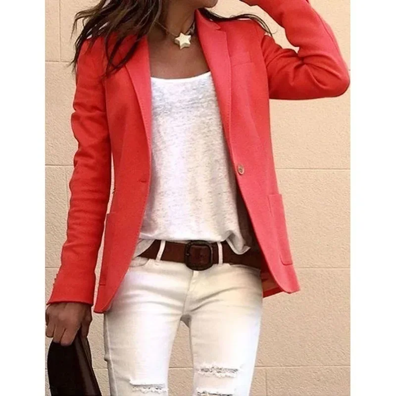 

Women's Single Piece Suit Jacket Comfortable Cotton Silk Blend Fashionable Slim Fit Long Sleeve Commuter Style Candy Colored