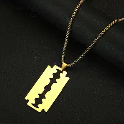 Stainless Steel Razor Blade Pendant Necklace For Men Jewelry Hip Hop Punk Necklace Father Gift