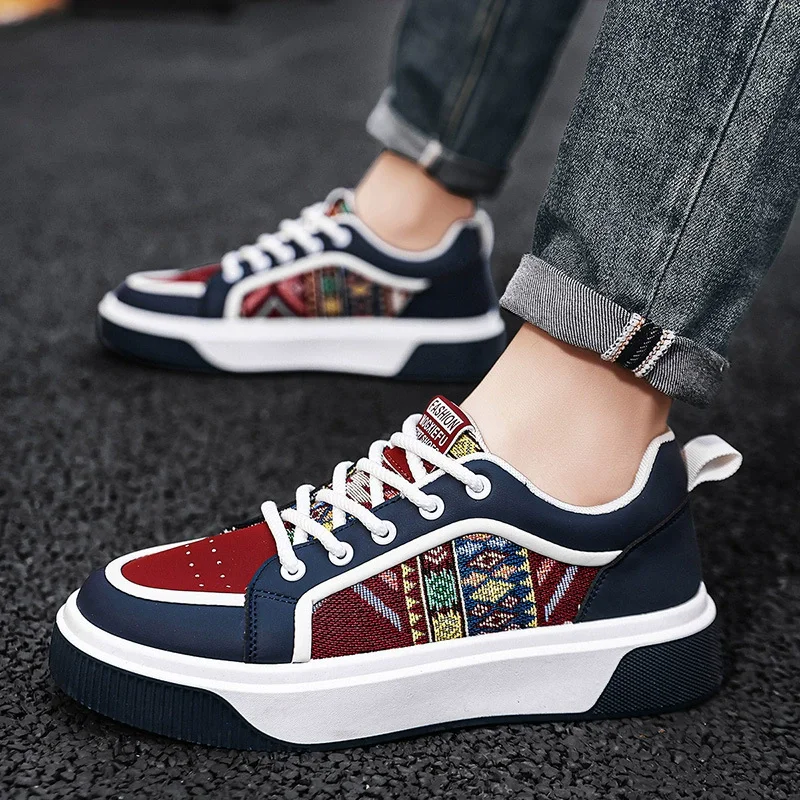

Men's Shoes 2025 Spring Autumn New Breathable Embroidery Platform Sneakers Comfortable Lightweight Fashion Sewing Casual Shoes