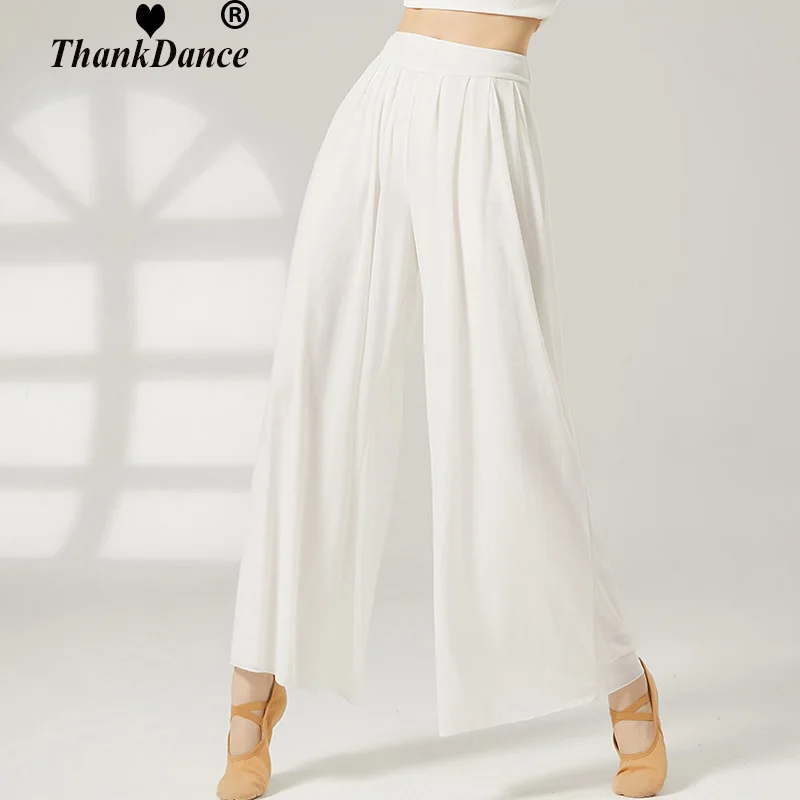 Pantaloni da danza moderna a gamba larga in rete da donna Balletto Danza lirica classica Pantaloni a vita alta Prestazioni di danza classica per adulti