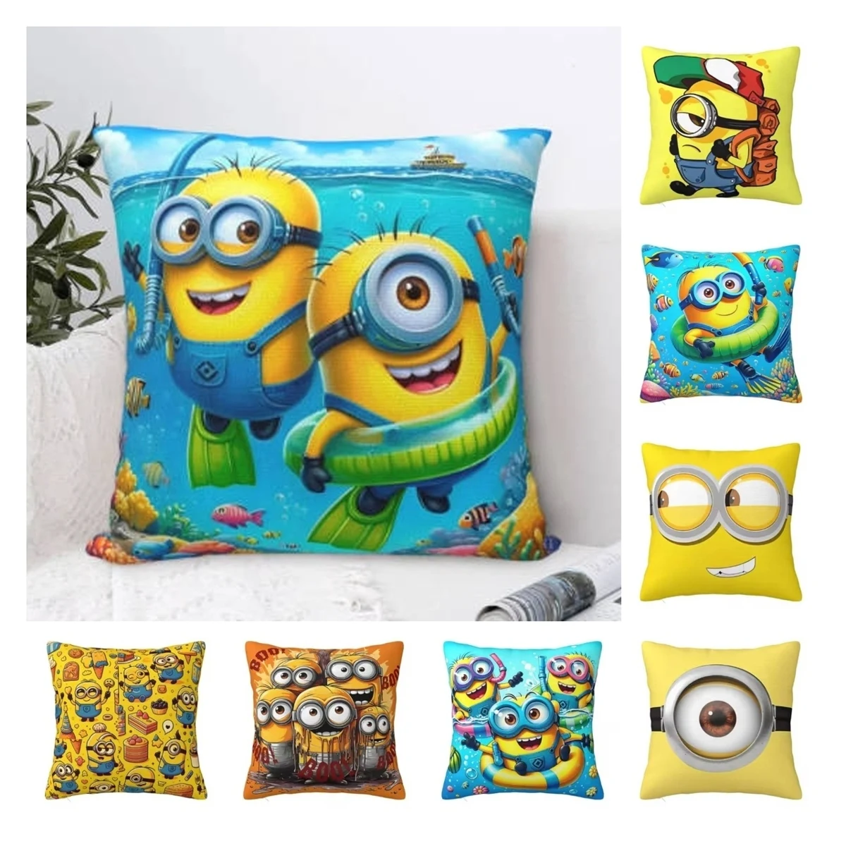 Minions Of Diving Adventures Pillowcase Polyester Cushion Cover Decorative Throw Pillow Case Cover Car Zippered 45X45cm