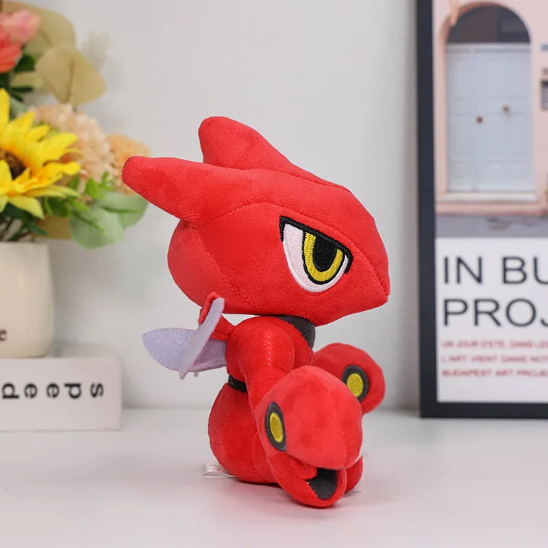 16cm rojo Scizor Pokemon juguetes de peluche muñeca de Anime lindo Kawaii Mantis Pokémon Plushie cumpleaños relleno regalo para niños Navidad