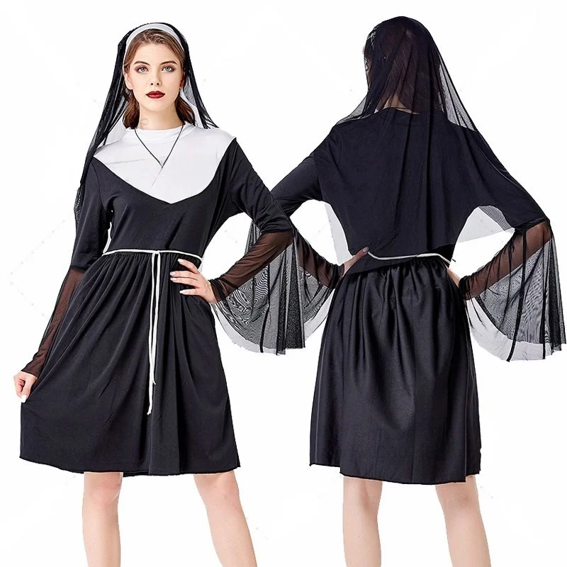 

Halloween Party Nun Costume Maria Theme Makeup Church Lady's Attire Women's Traditional Ethnic Stage Performance Clothing