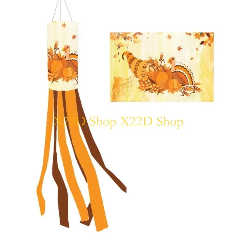 X22D Patios Decorative Windsock Fall Theme 28inch Polyester Hangings Garden Access