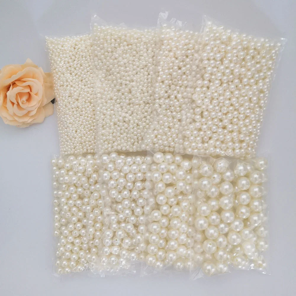 3-20mm Double Hole Pure White Off white Imitation Pearl Loose Bead DIY Beaded Decoration Earrings Bag Bead Beadwork