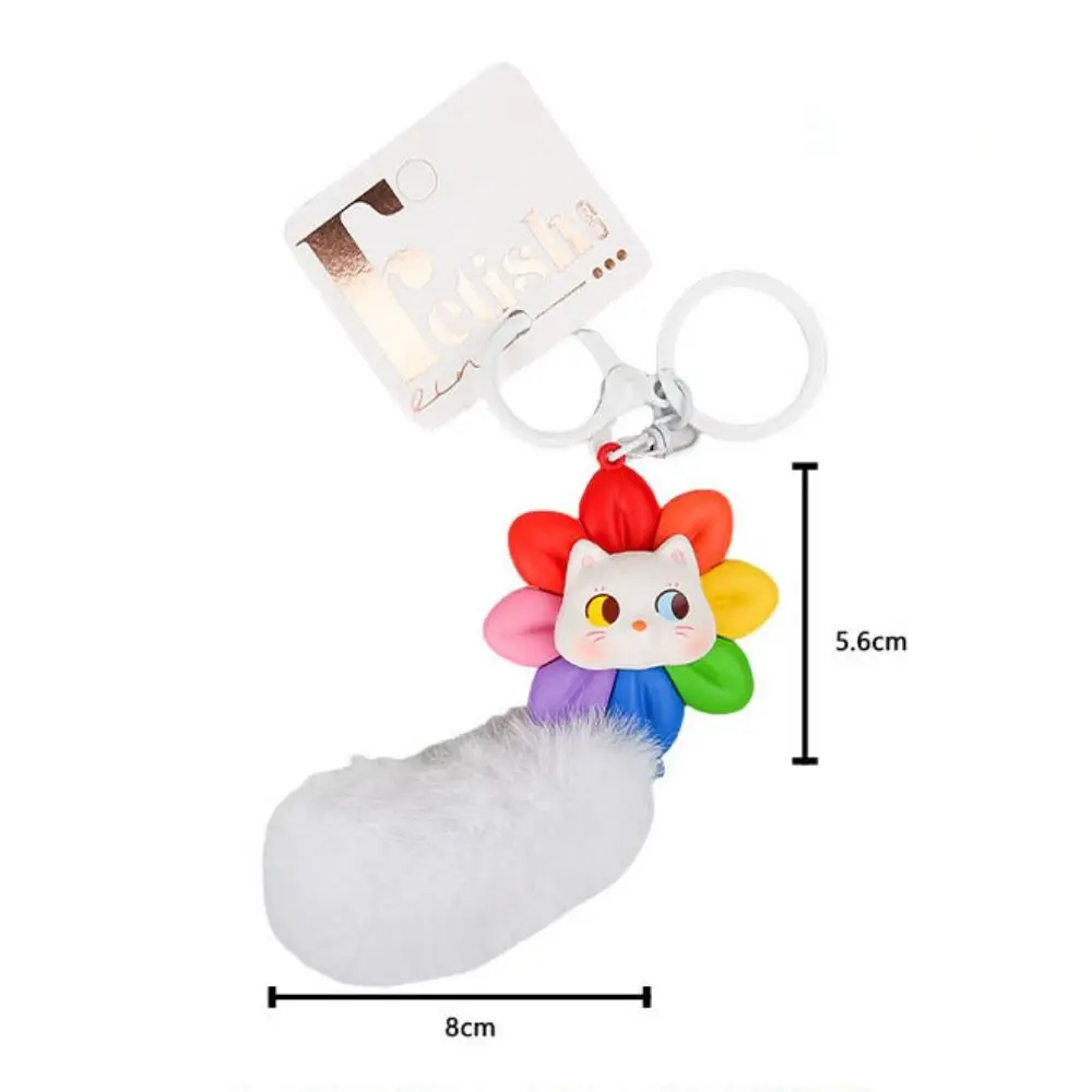 Creative Rotatable Cat Keychain Good Luck with Fur Balls Car Keyring PVC Cartoon Bag Accessories Girls